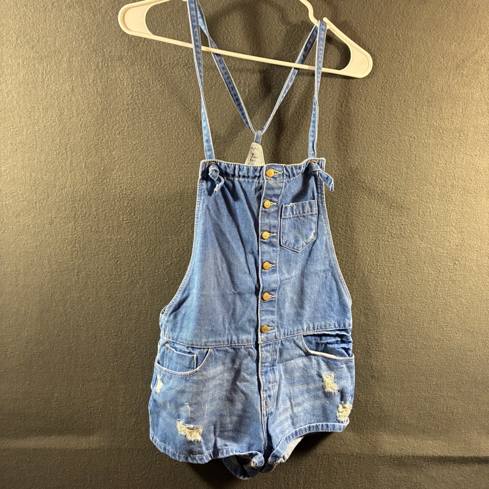 Zara TRF women overalls small Denim Collection Shorts Distressed Cotton Blue